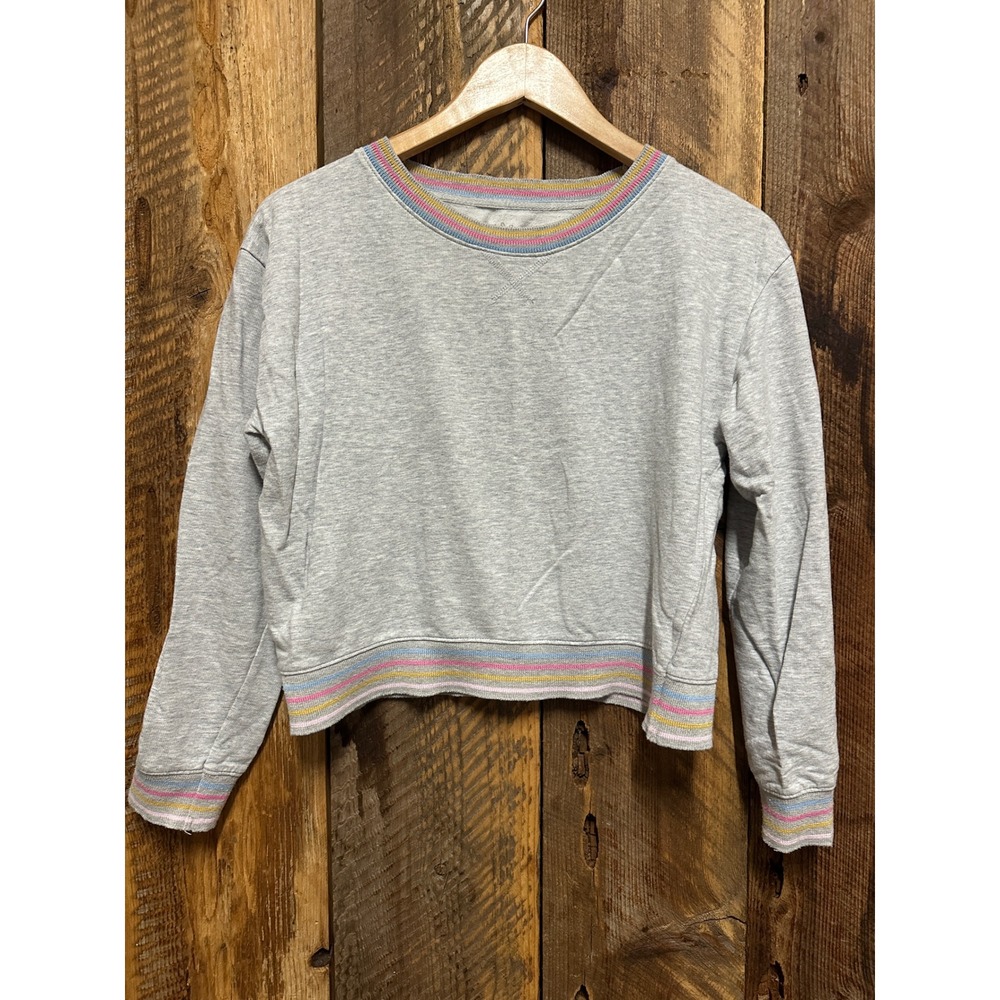 Cropped Sweatshirt Womens M Gray Pastel Stripe Cozy Soft Girl Y2K‎ Casual